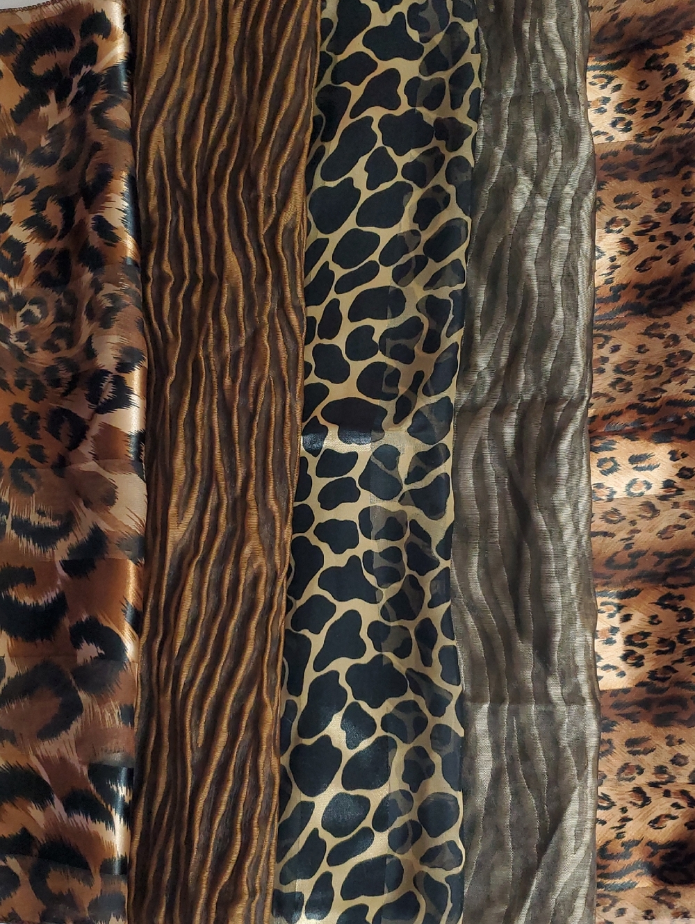 Vintage Scarf Lot Of 5 LEOPARD CHEETAH TIGER Satin Chiffon Mix Variety Square
